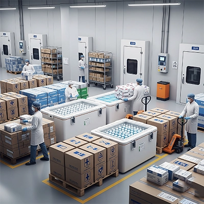 Secure shipping for medical devices, pharma goods and healthcare equipment with cold chain care.